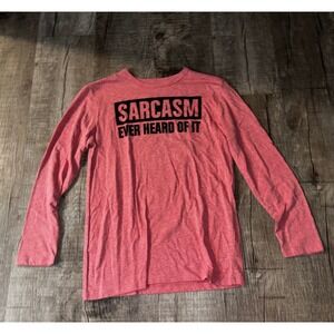 The Childrens Place Boys Sarcasm Graphic Long Sleeve Tee Red Heather L 10/12